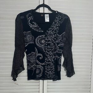 Bila Black and White Floral Women's Blouse